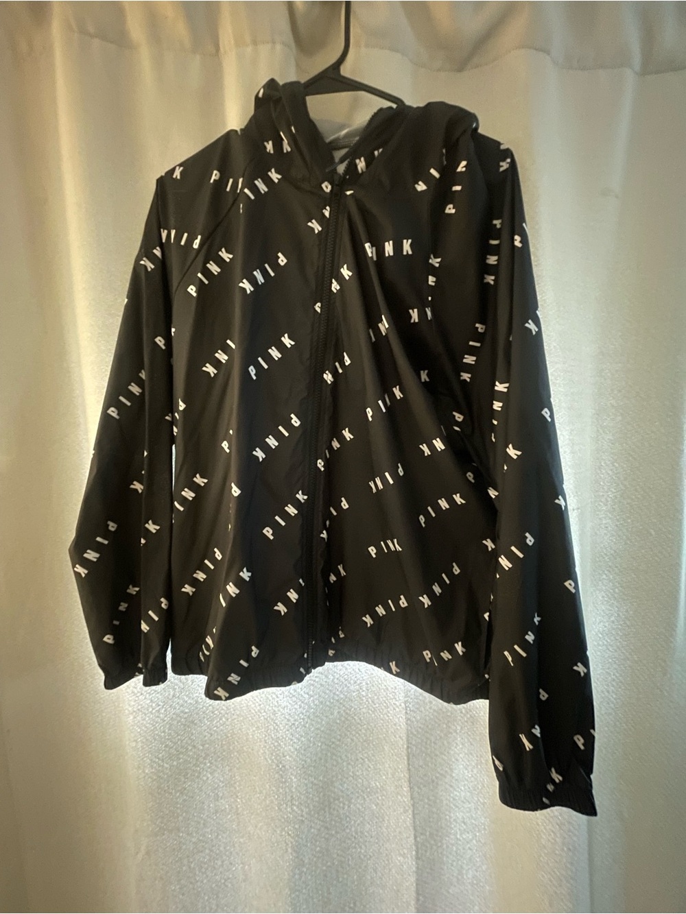 PINK Victoria's Secret Black All-Over Logo Zip Hoodie